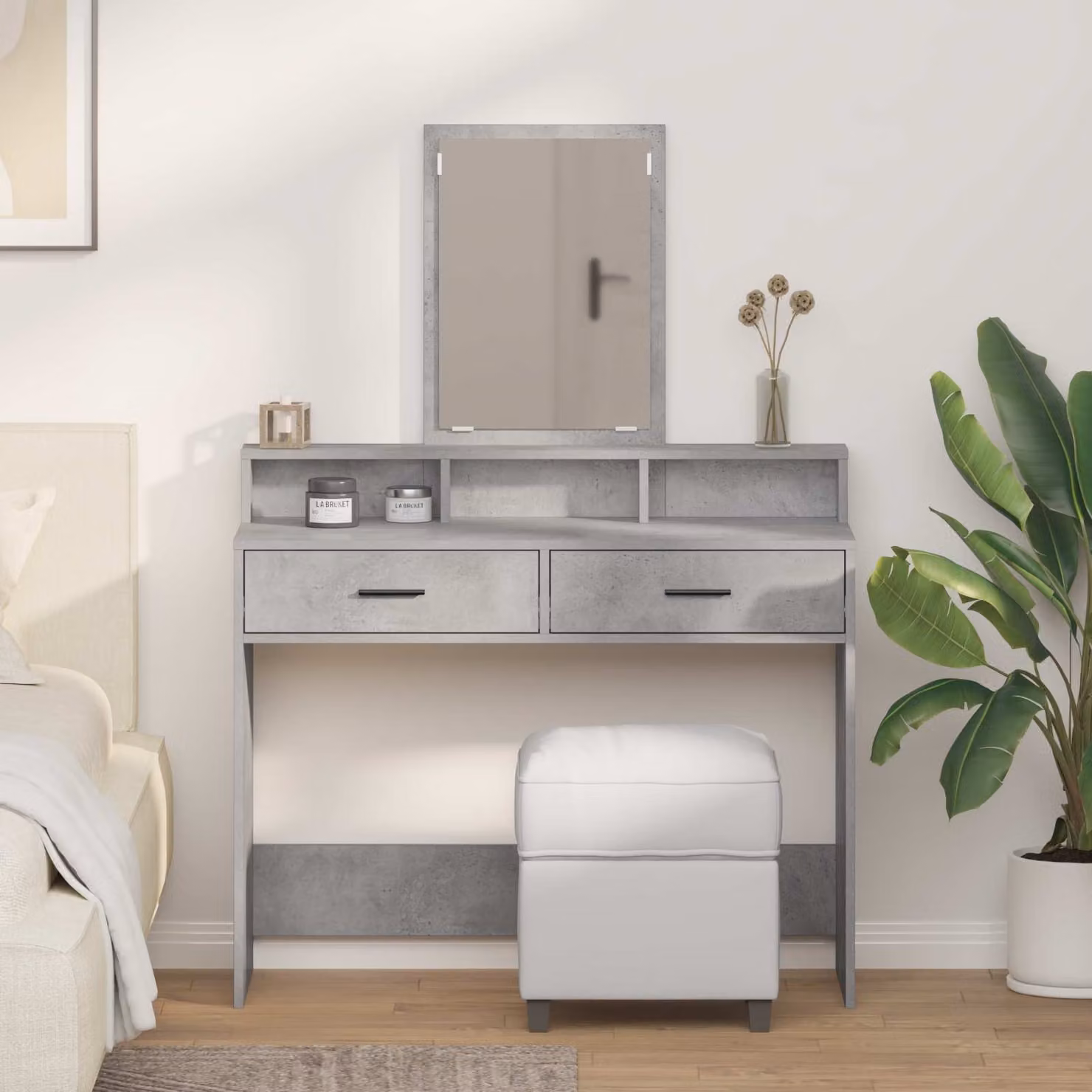 vidaXL Tavolo da Trucco Moderno Grigio con Piano in MDF L/P/H: 100 x 41 x 140 cm