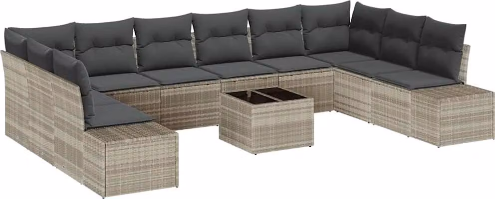 Set Divano da Giardino 11 pcs Grigio chiaro polyrattan