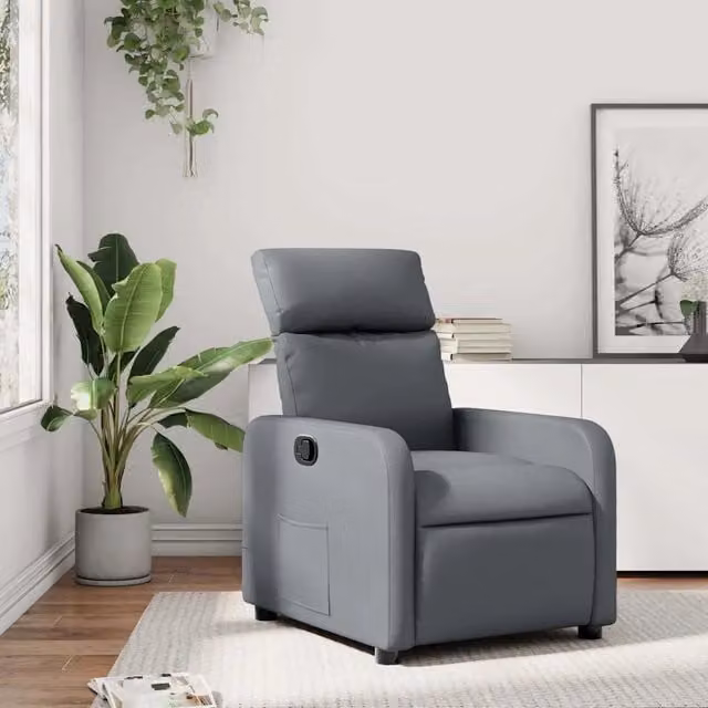 Poltrona Reclinabile Relax vidaXL in Similpelle Grigia con Braccioli e Regolazione Manuale L: 89,5 cm, P: 66 cm, H: 95,5 cm – 1