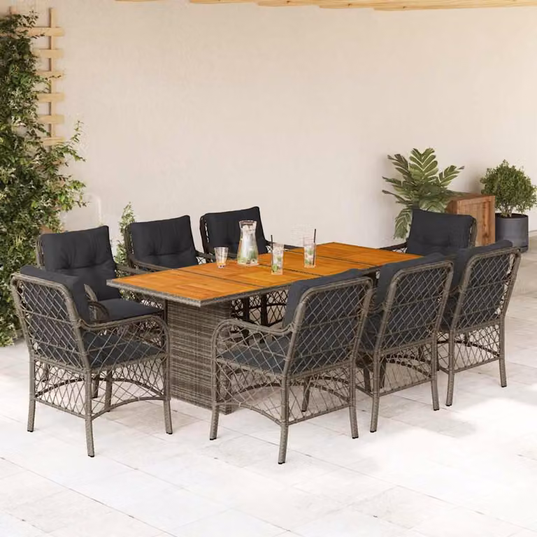 vidaXL Set da Pranzo da Giardino 9 pz in Polyrattan e Legno di Acacia Grigio