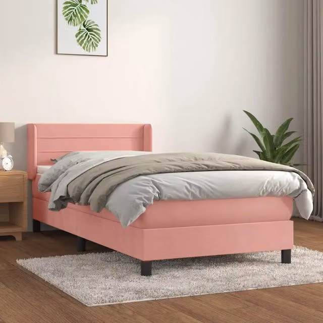 Giroletto a Molle con Materasso-Struttura Letto Rosa 80x200 cm in Velluto 819526