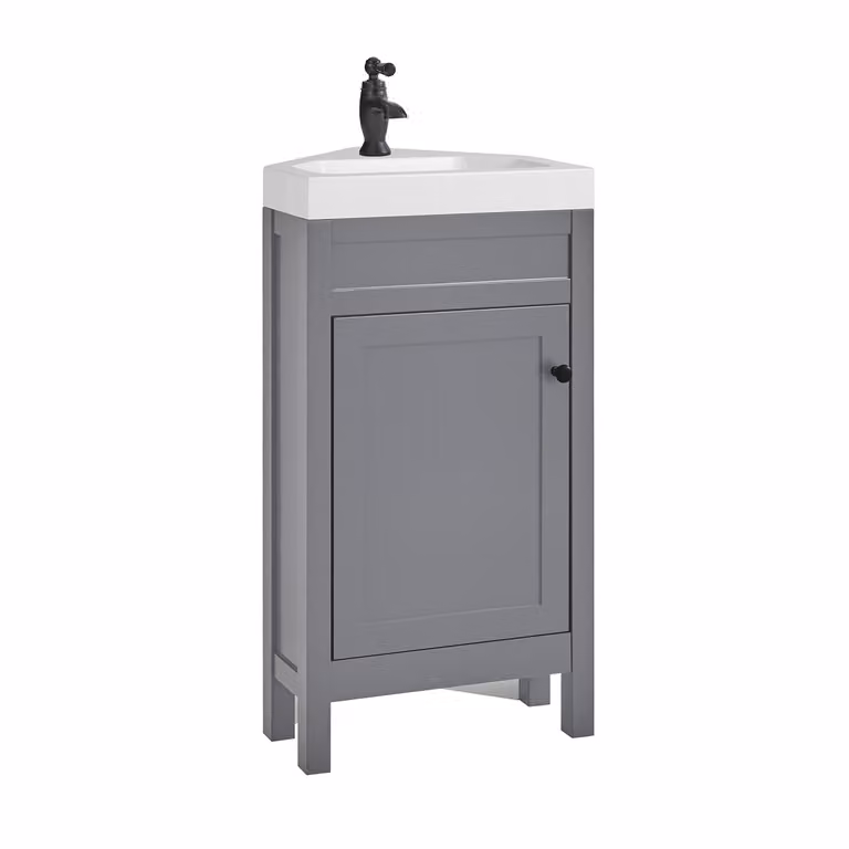 Mobile Bagno Angolare Grigio Chiaro da 450mm con Lavabo e Maniglia Classica Rotonda Nera - Warwick