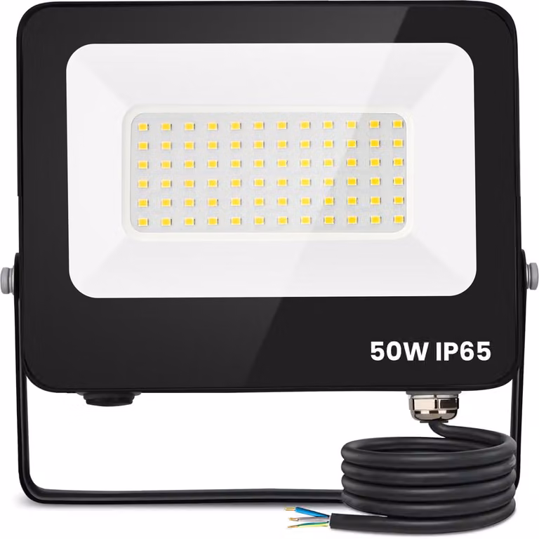 Aigostar, faretto LED da esterno, 50W, luce bianca fredda (6500K), 4500 lumen. Proiettore IP65, resistente all'acqua, ideale per illuminare giardini, garage, campi sportivi, cortili. Faretto da esterno