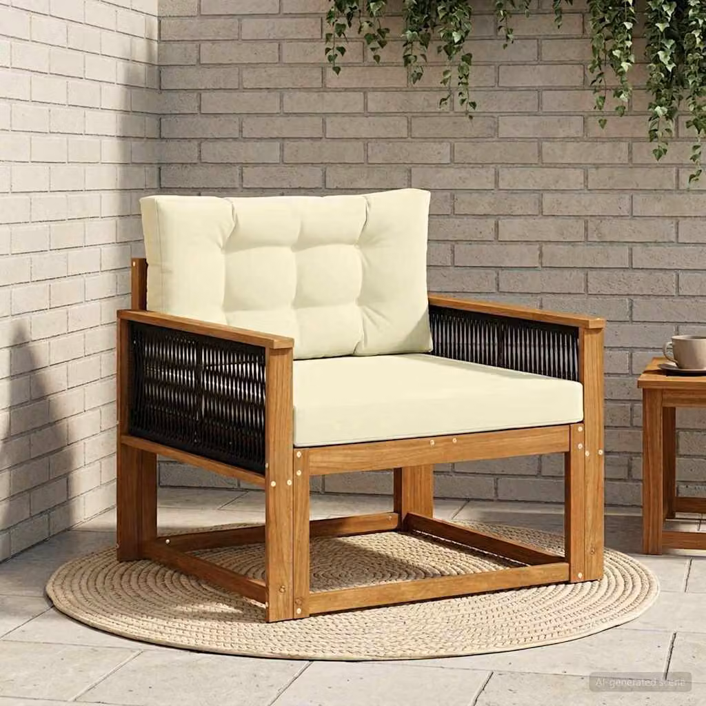 Divano centrale da esterno vidaXL in legno di acacia massello naturale con cuscini in tessuto beige per giardino e terrazzo