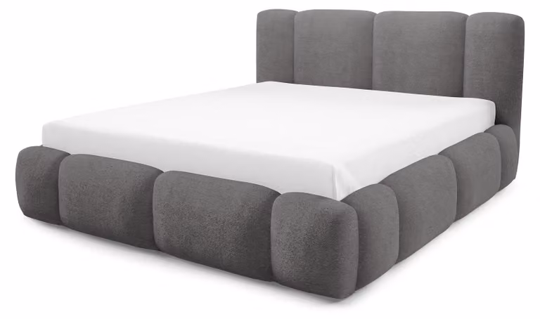 Letto imbottito con contenitore, colore grigio perla, dimensioni 160 x 200 cm