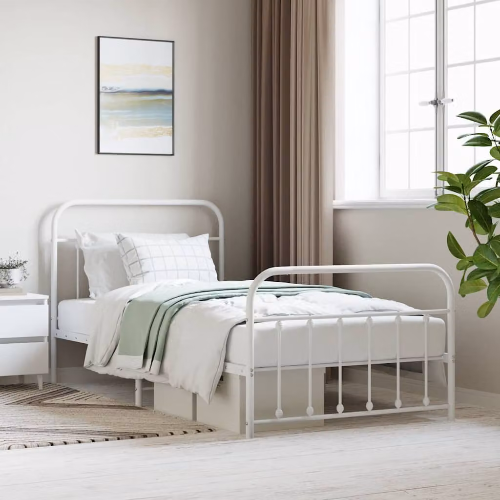 vidaXL Giroletto con Testiera e Pediera in Metallo Bianco L: 112 cm, P: 207 cm