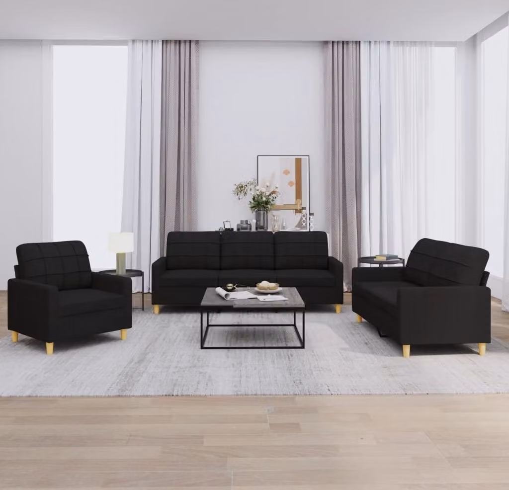 Maison Exclusive - Set divano a 3 pezzi con cuscini in tessuto nero