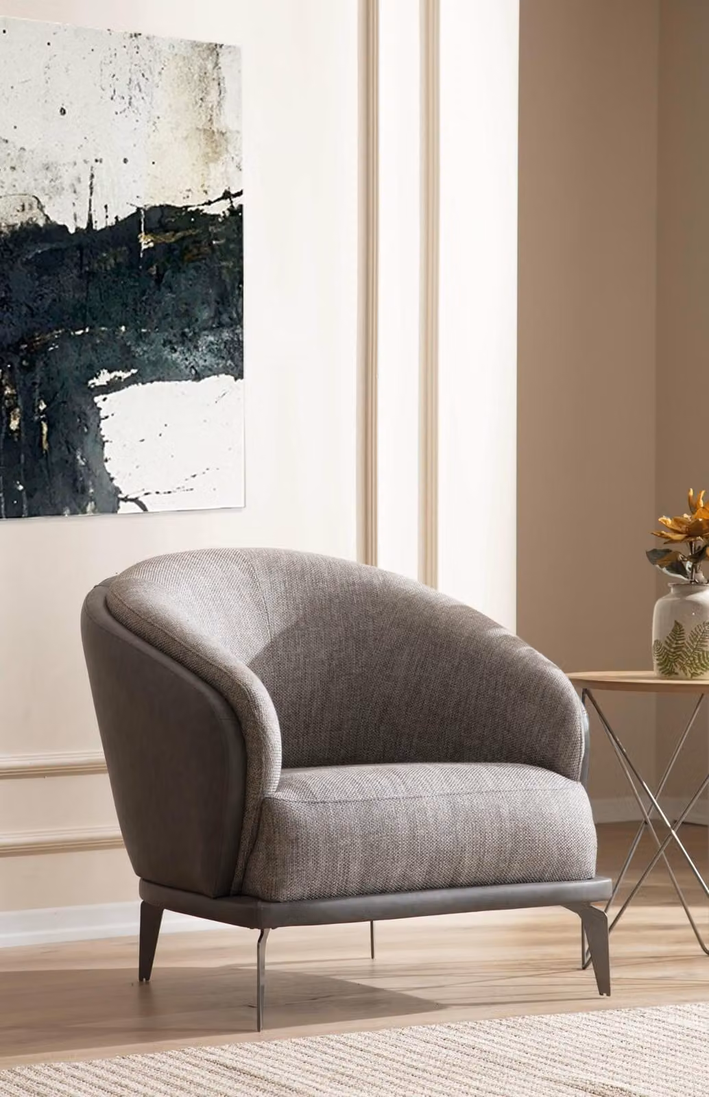 Sessel Einsitzer Luxus 1 Sitz Polster Sitz Design Grau Sitz Stoff