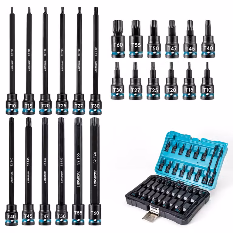 Set di bussole a cricchetto Torx da 3/8 di pollice, con inserti Torx a testa lunga