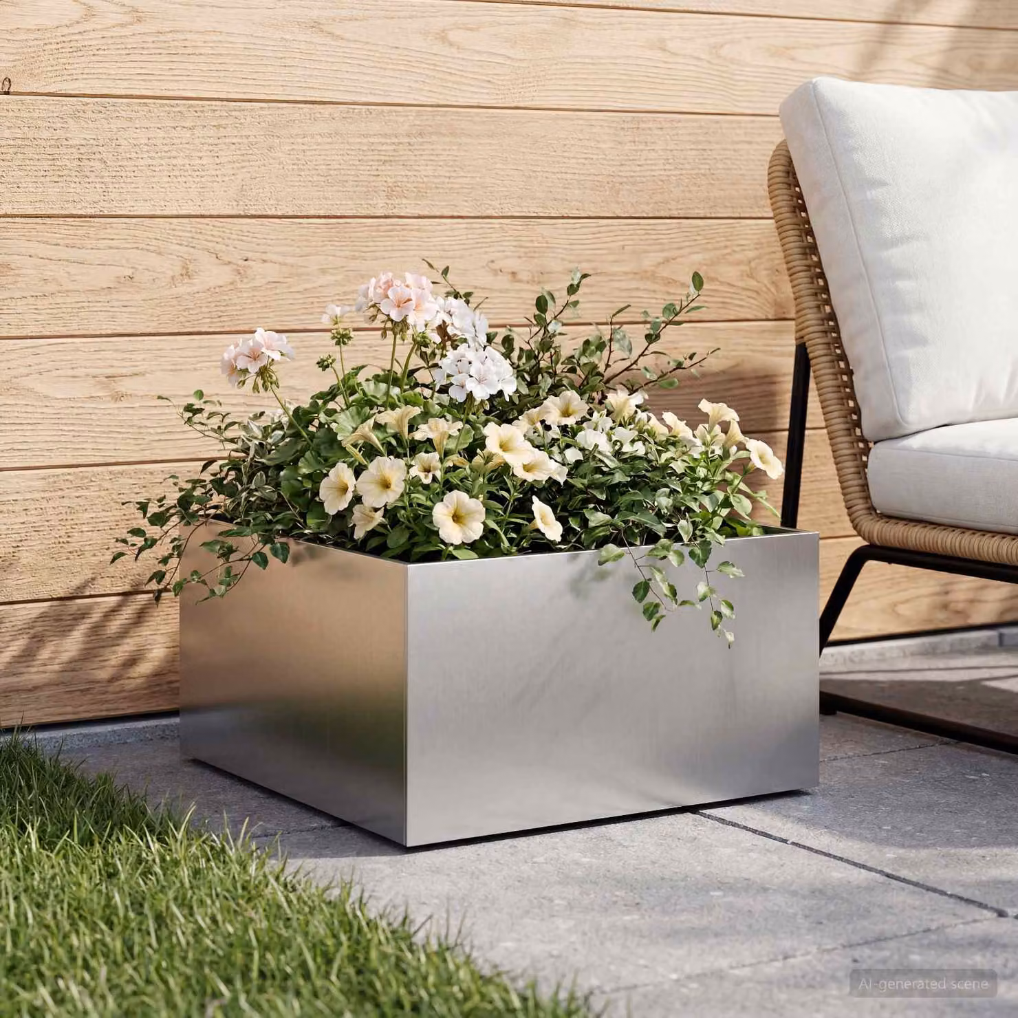 Vaso da giardino vidaXL in acciaio zincato argento L: 60 cm, P: 60 cm, H: 30 cm