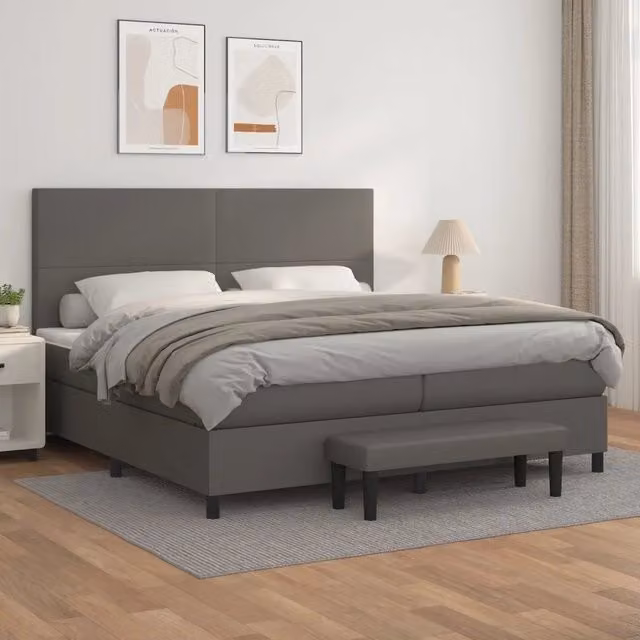 Letto a molle con materasso ibrido vidaXL in similpelle grigio e bianco L/P: 200 x 200 cm