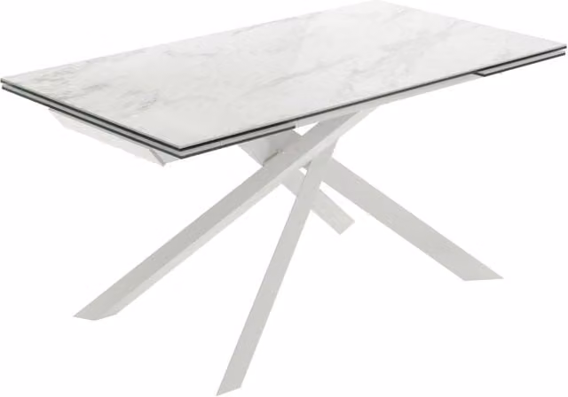 Tavolo Allungabile Sololed con Top in Ceramica Lucida e Struttura in Metallo Bianco Design Moderno