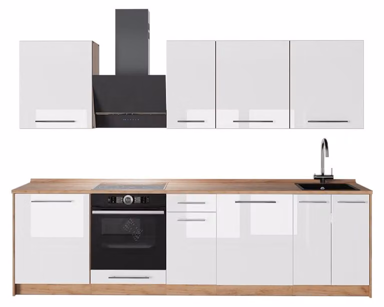 Cucina componibile Vicco Fame-Line Bianco lucido/Rovere dorato 280 cm, PL Rovere, Model 64209