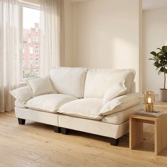 Divano 2 Posti Modulare in Chenille con Braccioli Curvi ¨C Xylo ¨C Beige