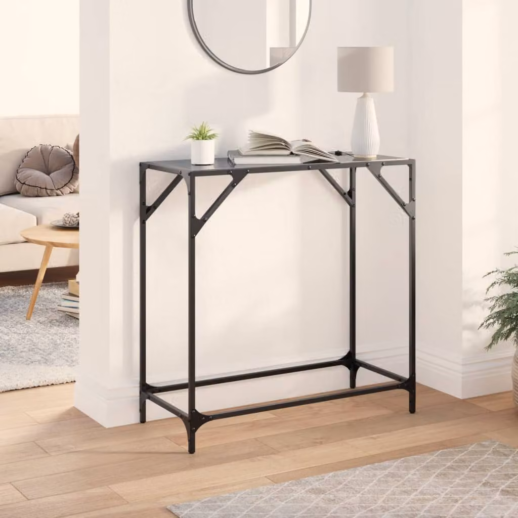 vidaXL Tavolino Consolle con Piano in Vetro Nero 80x35x81cm in Acciaio