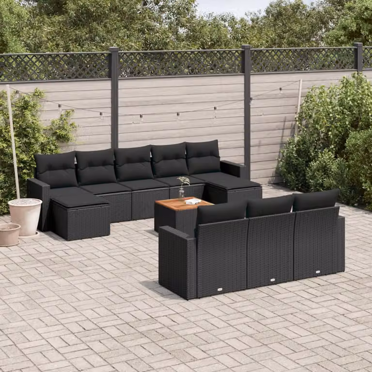 vidaXL Set Divani da Giardino 11 pz in Polyrattan Nero con Cuscini Imbottiti e Tavolino da Esterno