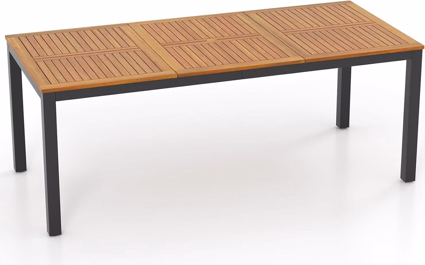 KOMFOTTEU Tavolo da giardino con foro per ombrellone, tavolo da pranzo in legno di acacia, tavolo in legno per 8 persone, tavolo da terrazza 200 x 90 x 75 cm, per esterni, giardino, patio