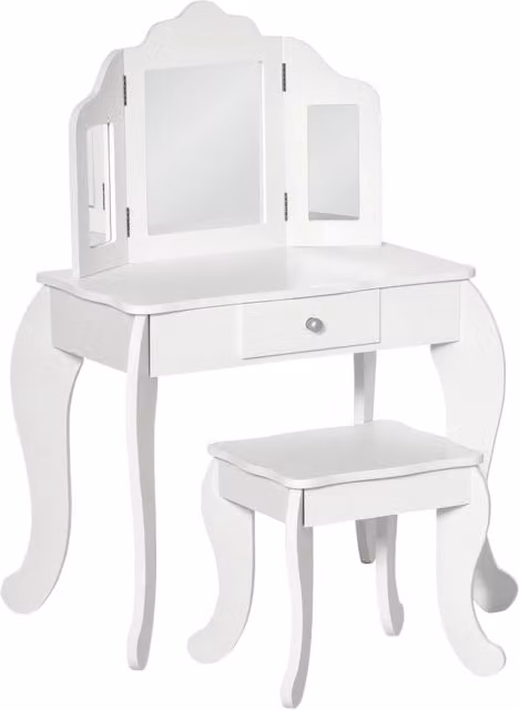 Tavolo da trucco per bambini con sgabello e specchio ¨C zephmum ¨C Legno, acrilico, bianco, 63x40x85.5 cm