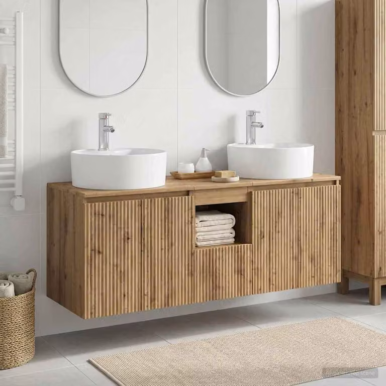 Set di 3 armadi da bagno moderni vidaXL in legno marrone con ante a cerniera e ripiani aperti