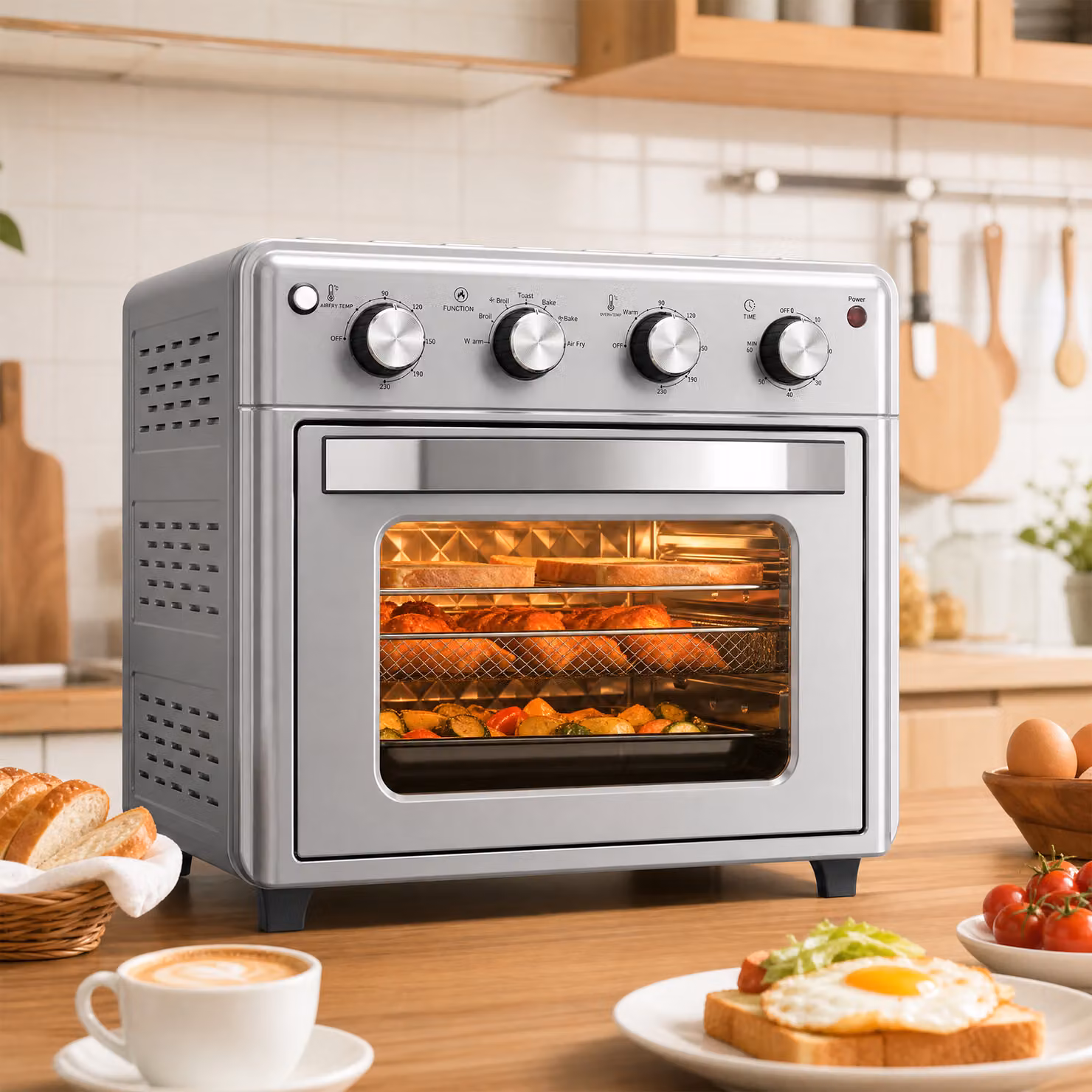 Fornetto elettrico HOMCOM da 30L con funzione friggitrice ad aria, 1600W, 7 modalità di riscaldamento, timer e finitura in acciaio inossidabile argento – 2