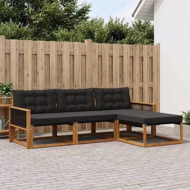 Set di divani da esterno 4 pz Naturale e Nero 3381344