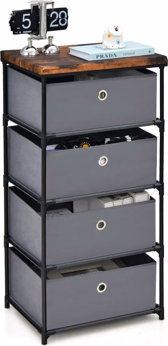 Cassettiera in tessuto a 4 cassetti per camera da letto, 42x33,5x84,5 cm, grigio