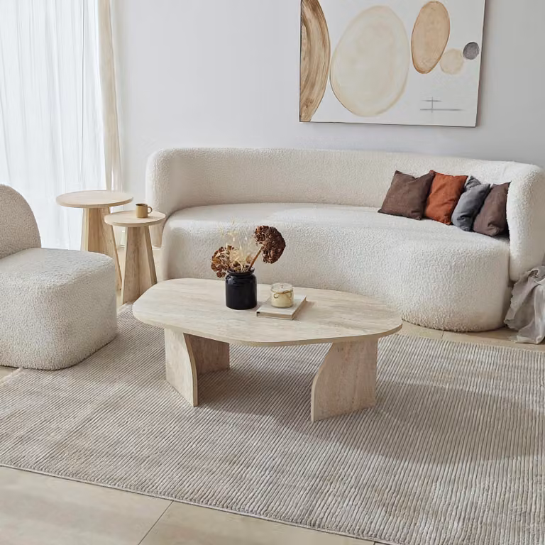 Skye Decor, tavolino da caffè di alta qualità, in travertino e finitura "smoke", dimensioni 100 x 35 x 60 cm. Realizzato con pannello di particelle rivestito in melamina al 100%, spessore 18 mm. Design elegante, ideale per ambienti moderni, sia in casa ch