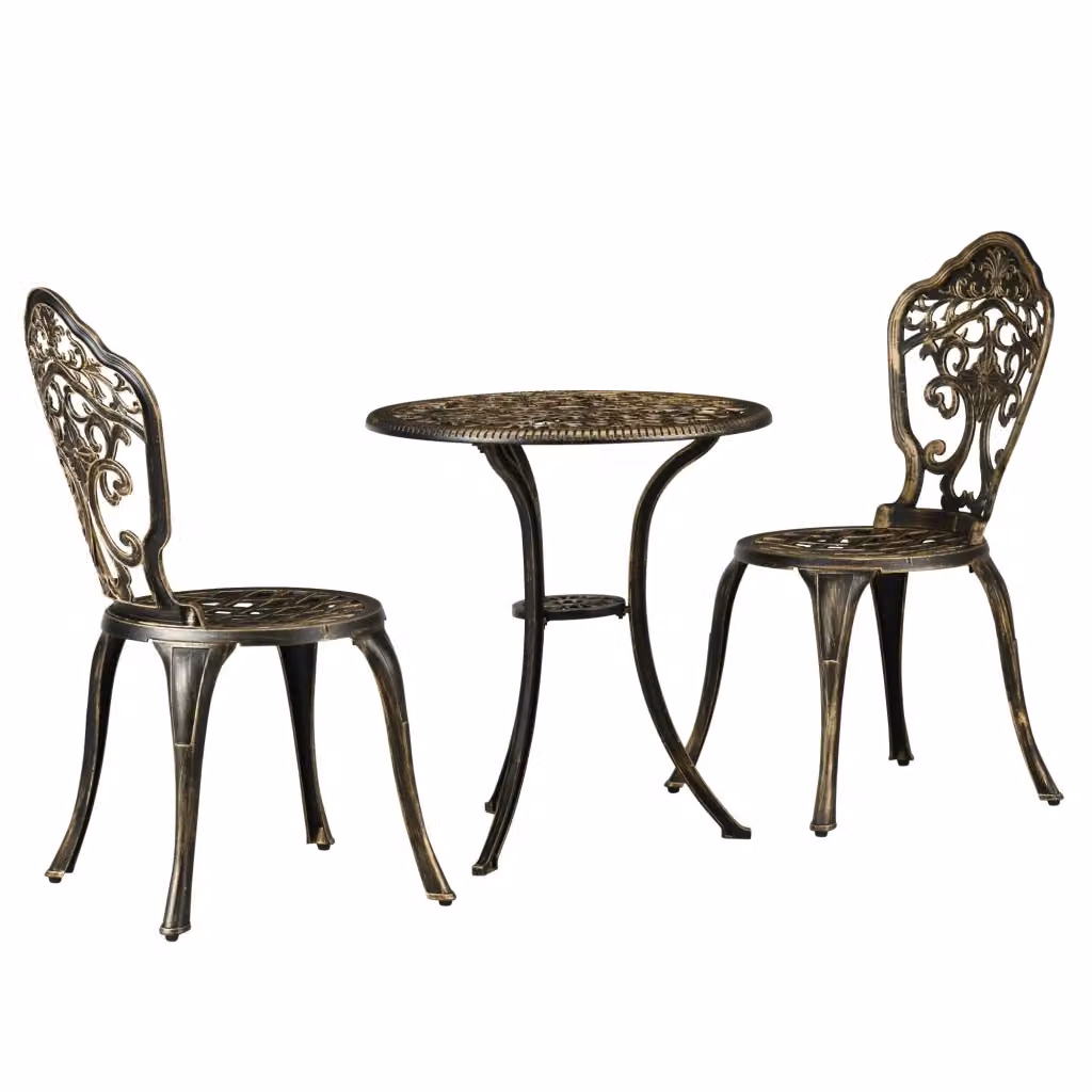 Set bistrot da giardino Xylo in alluminio color bronzo composto da 2 sedie e 1 tavolo rotondo effetto ferro battuto – 2