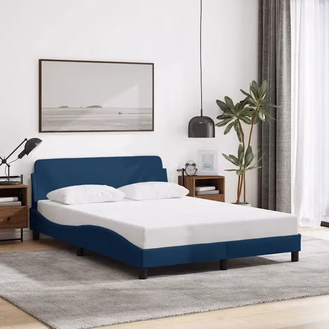 Giroletto con Testiera-Struttura Letto con testiera Dover Blu 140x200 cm Tessuto