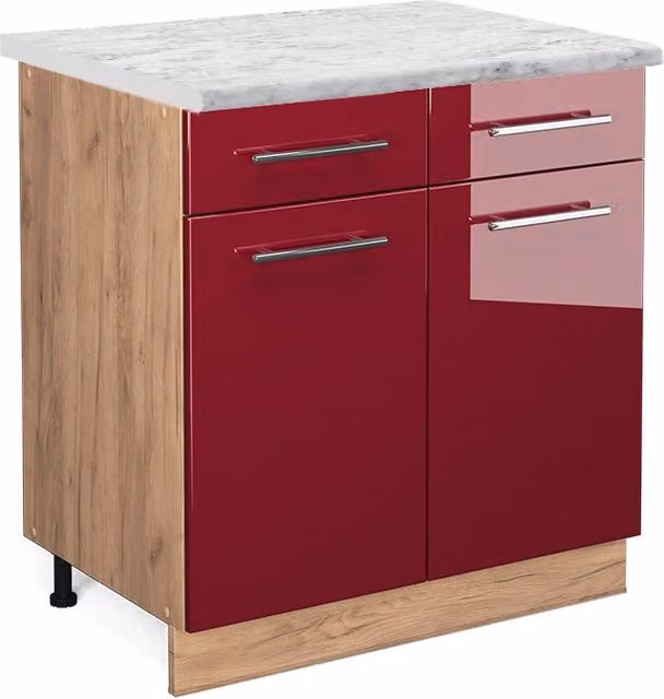 Mobiletto base per cucina Fame-Line Bordeaux lucido/Rovere dorato 80 cm, PL Marmo Vicco
