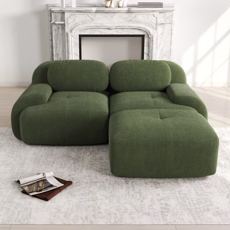 Divano angolare Cord, senza struttura, modulare, con braccioli curvi, senza necessità di montaggio, altamente elastico, adatto per soggiorni, zone relax e camere da letto... Verde