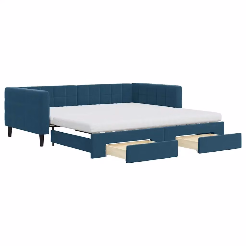 Divano Letto Estraibile con Cassetti vidaXL in Velluto Blu L: 100 cm, P: 200 cm – 2