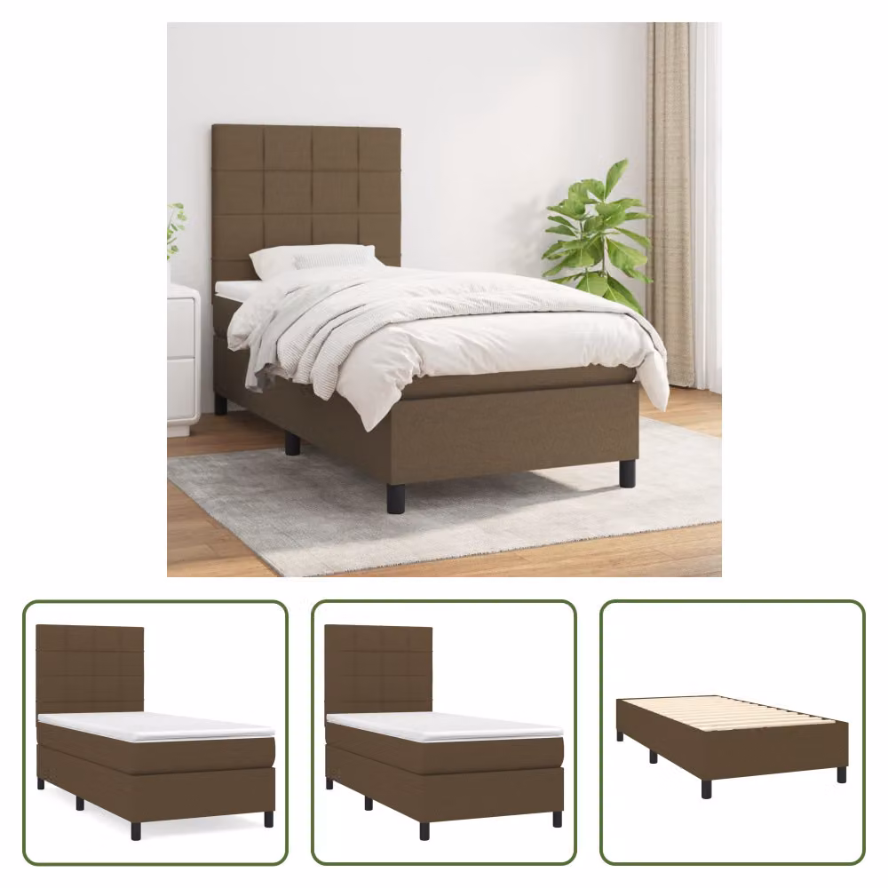 The Living Store Letto a molle con materasso marrone scuro 80x200 cm in tessuto