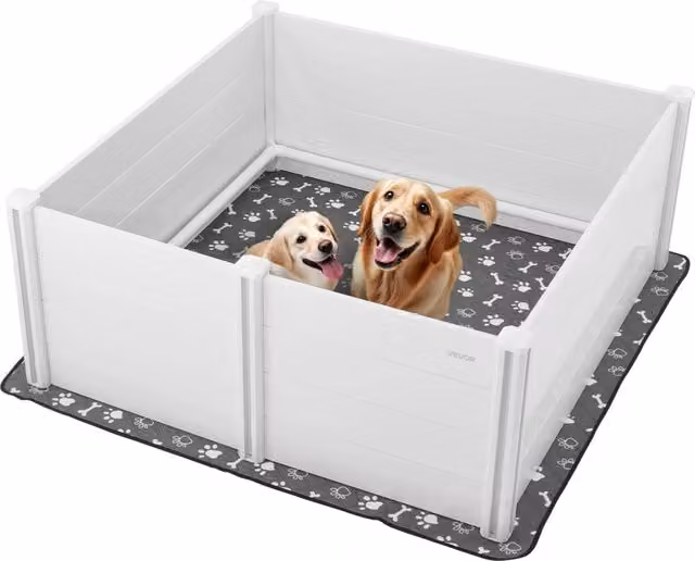 Recinto per Cuccioli da Interno e Cassetta per Parto Cani Taglia XL 1520 x 1520 x 610 mm in Plastica PVC con Tappetino Bianco Latte