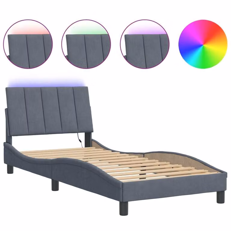 Giroletto con LED senza Materasso Hanko Grigio Scuro 80x200 cm in Velluto