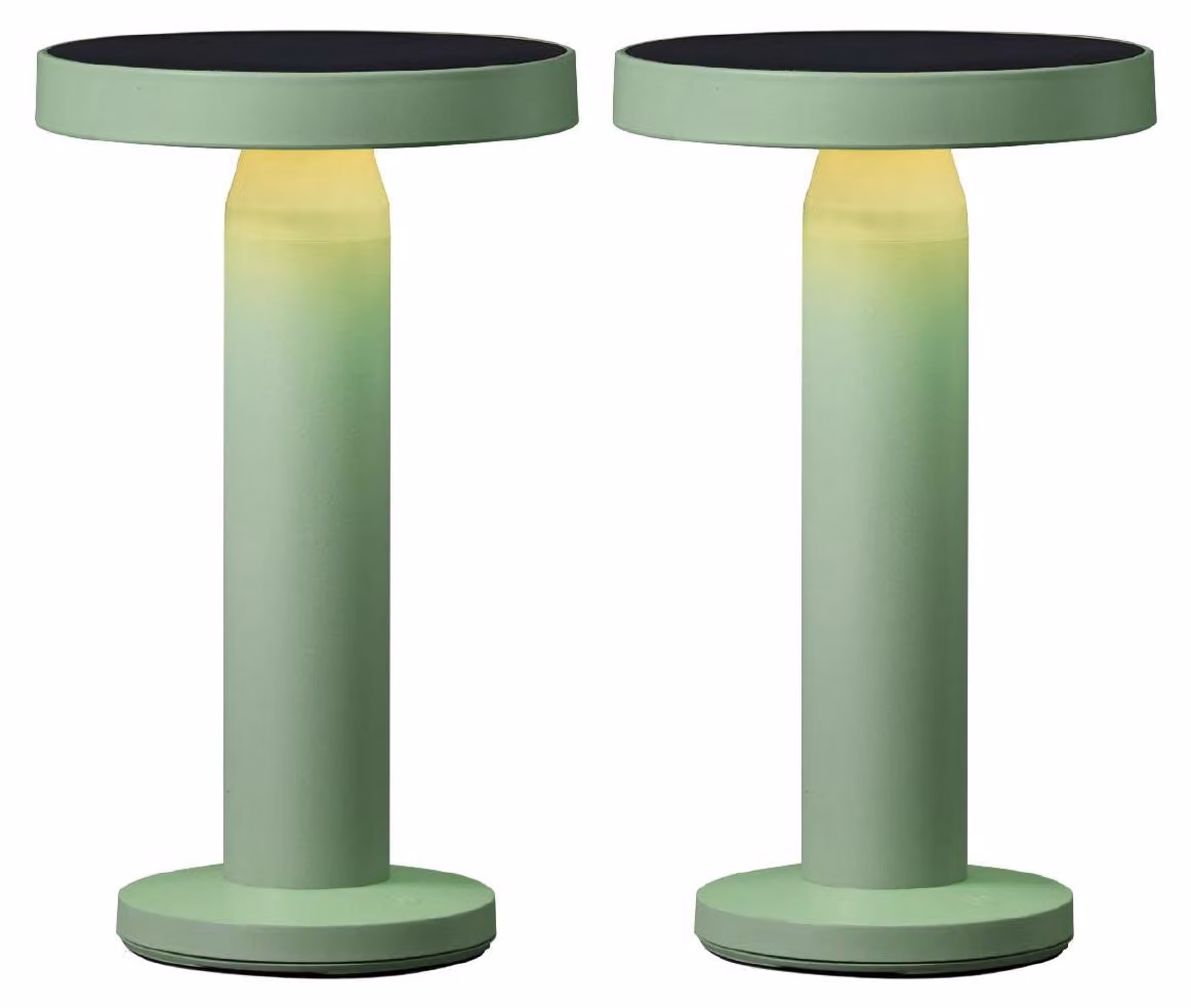 Luxus Europe - Lampada da tavolo solare Rio - Set da 2 - Verde scuro - Lampada da tavolo LED solare senza fili per esterni - Alimentazione a energia solare e ricarica tramite USB-C