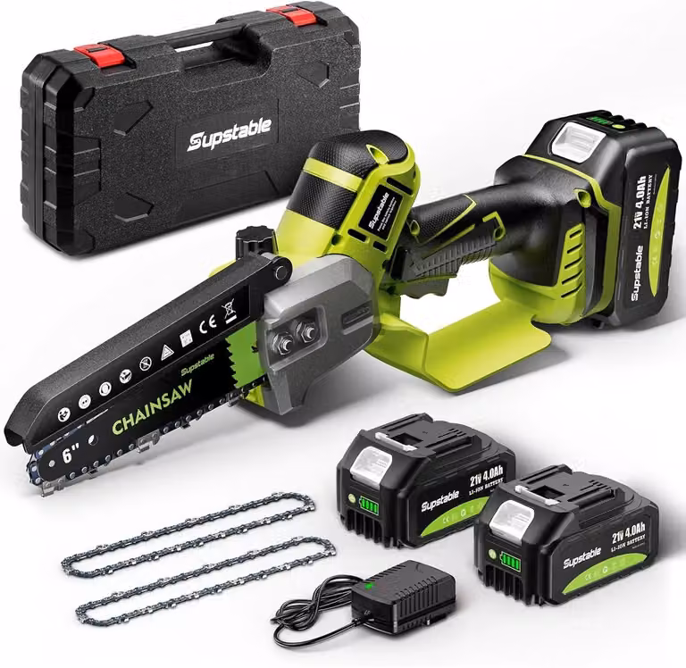 Troncatrice a batteria compatta - Lame da 15 cm - Motore brushless - Lubrificazione automatica della catena - 2 batterie da 3,0 Ah - Maneggevole - Ideale per il taglio del legno