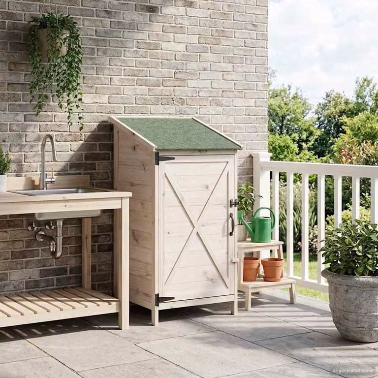 vidaXL Armadio Alto da Giardino in Legno Bianco e Beige L: 59,5 cm, P: 56 cm, H: 113,5 cm