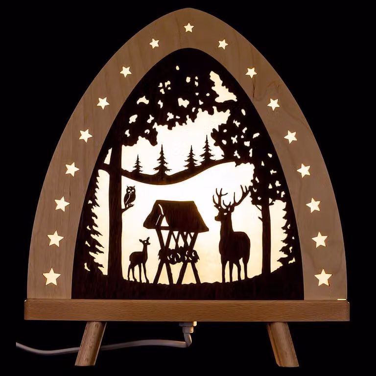 Lampada da terra ad arco a candela con cervo nella foresta e illuminazione a LED LxHxP 30x32x6cm NUOVO