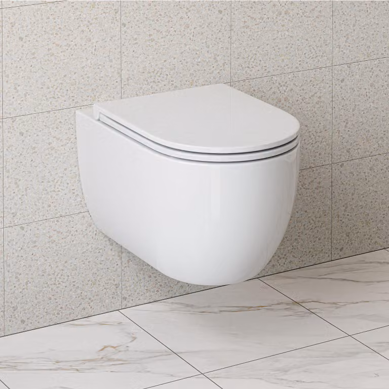 WC senza bordo HOROW, WC sospeso con coperchio, vaso monoforo con sciacquone super-spin con smalto nano-rivestito