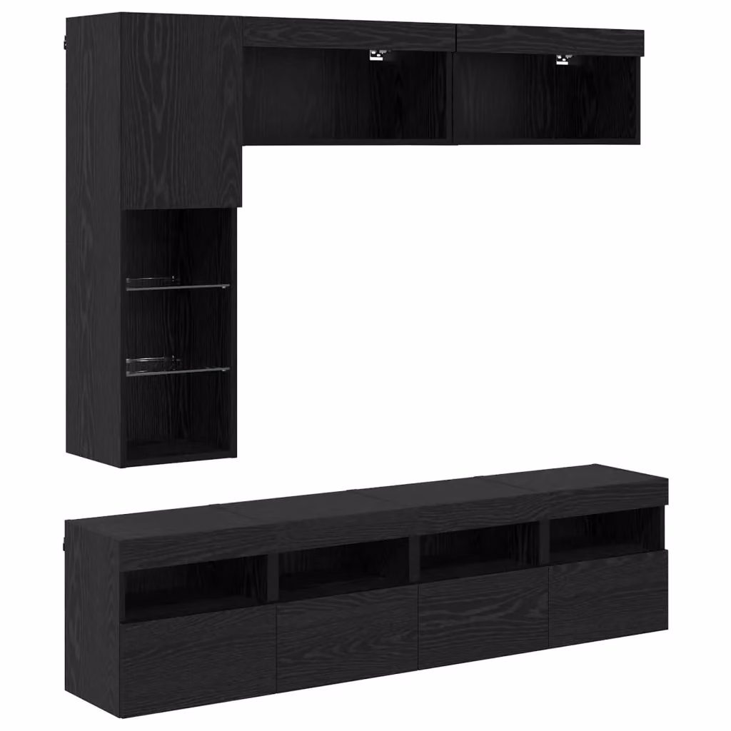 Mobile TV vidaXL moderno in legno Rovere e Nero con illuminazione LED e 7 scomparti, L: 102,0 cm, P: 30,0 cm, H: 41,73 cm – 2