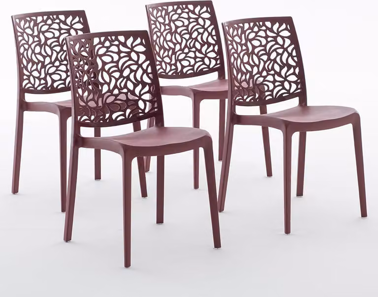 set di 4 sedie impilabili in polipropilene con fibre di vetro per uso esterno e giardino, bar e ristorante, cucina design moderno - ANNA - Rosso scuro