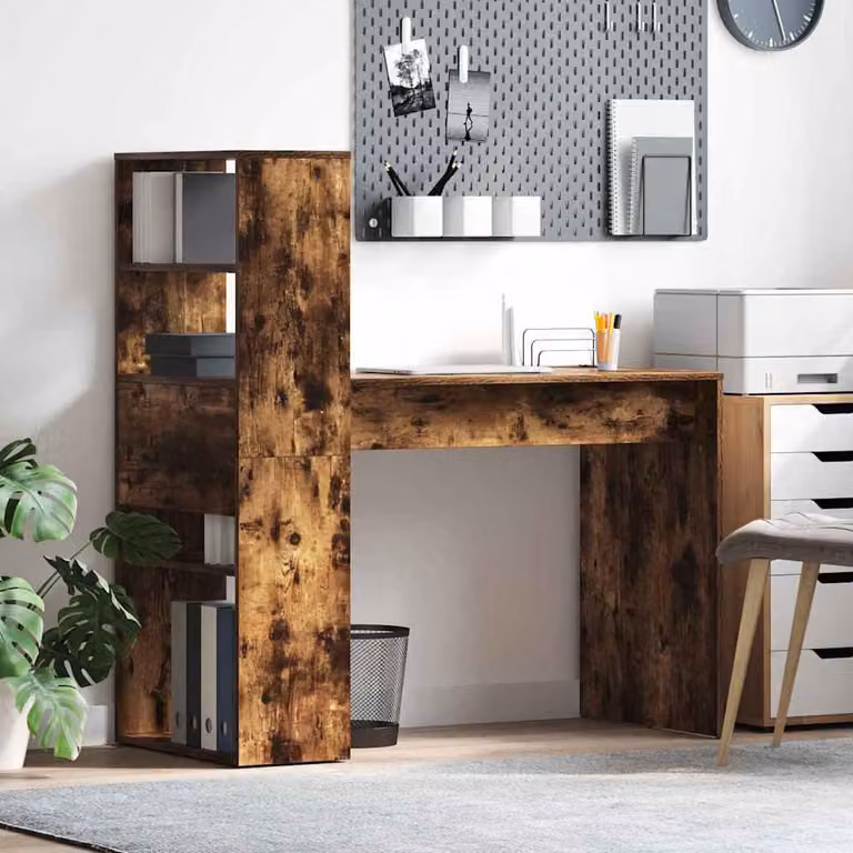 Maison Exclusive - Scrivania in legno impiallacciato di quercia affumicata, 113 x 54 x 120 cm
