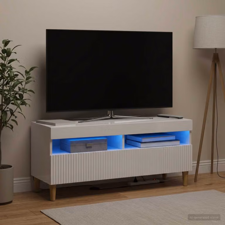 Mobile TV LED vidaXL ARNHEM Bianco Lucido L 100 cm x P 35 cm x H 43 cm