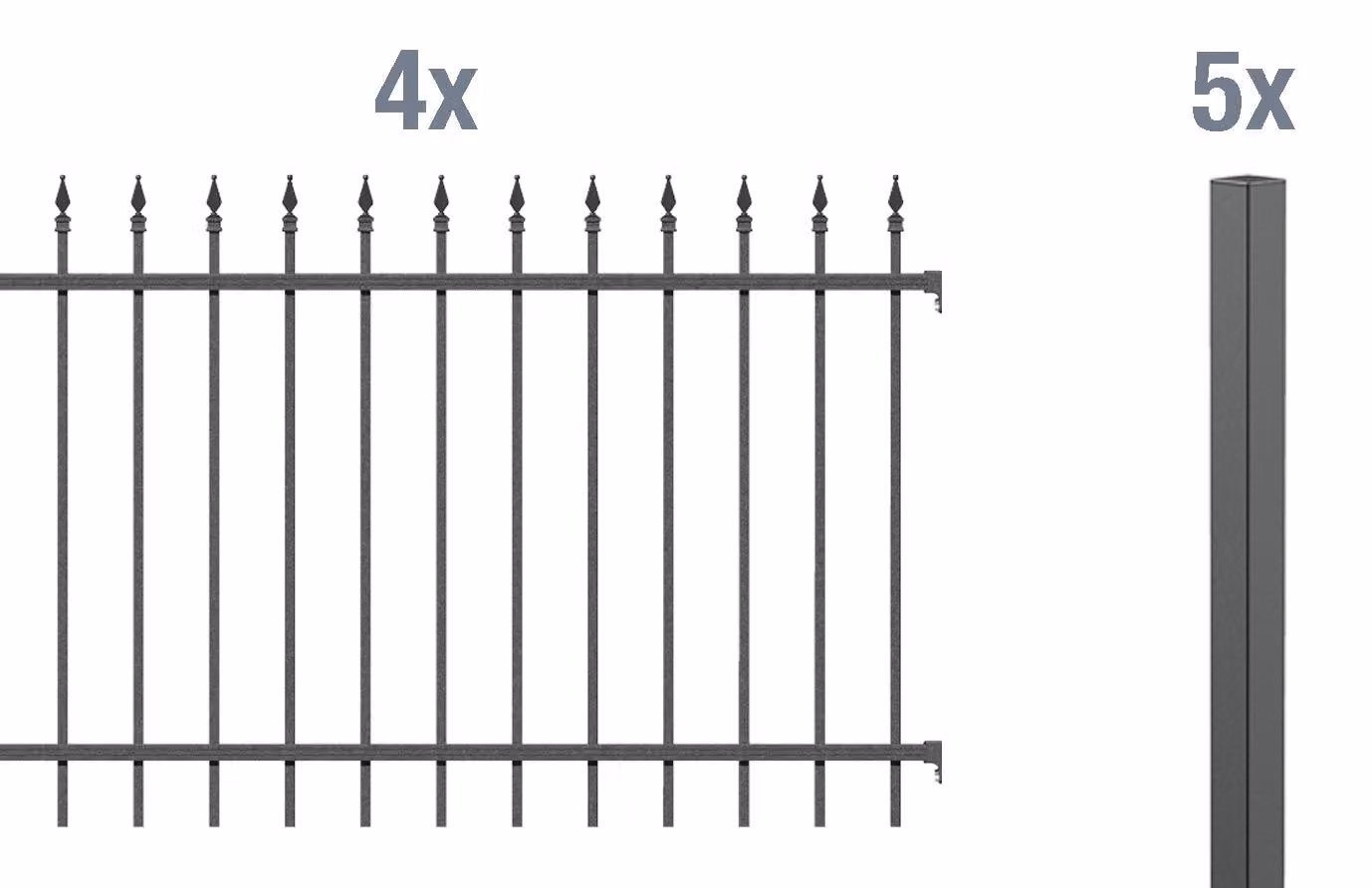 Alberts 510640 Set completo di recinzione Chaussee, per la posa in opera di calcestruzzo, antracite, altezza 100 cm, lunghezza 8 m