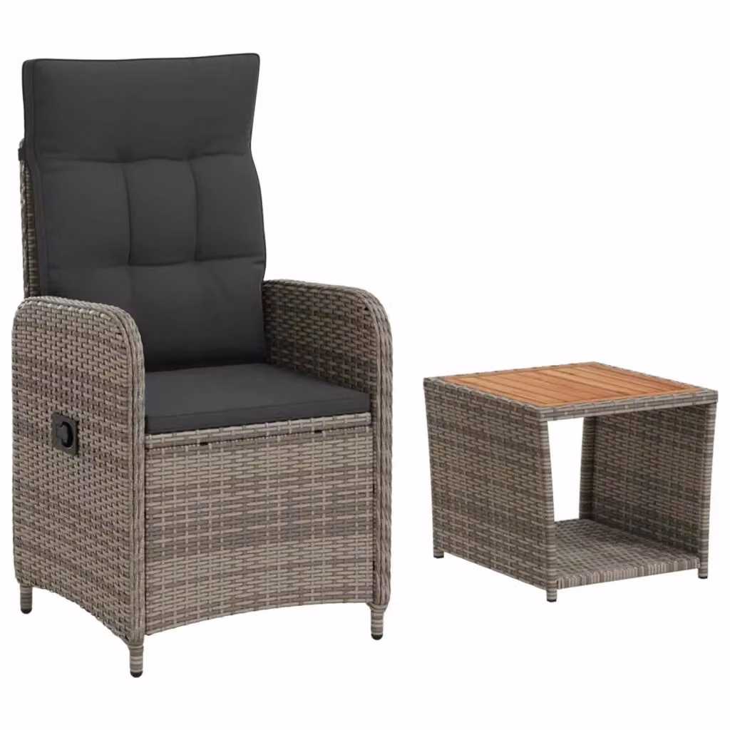Set Lounge da Giardino vidaXL in Metallo e Rattan Grigio con Poltrone e Tavolino da Caffè – 2