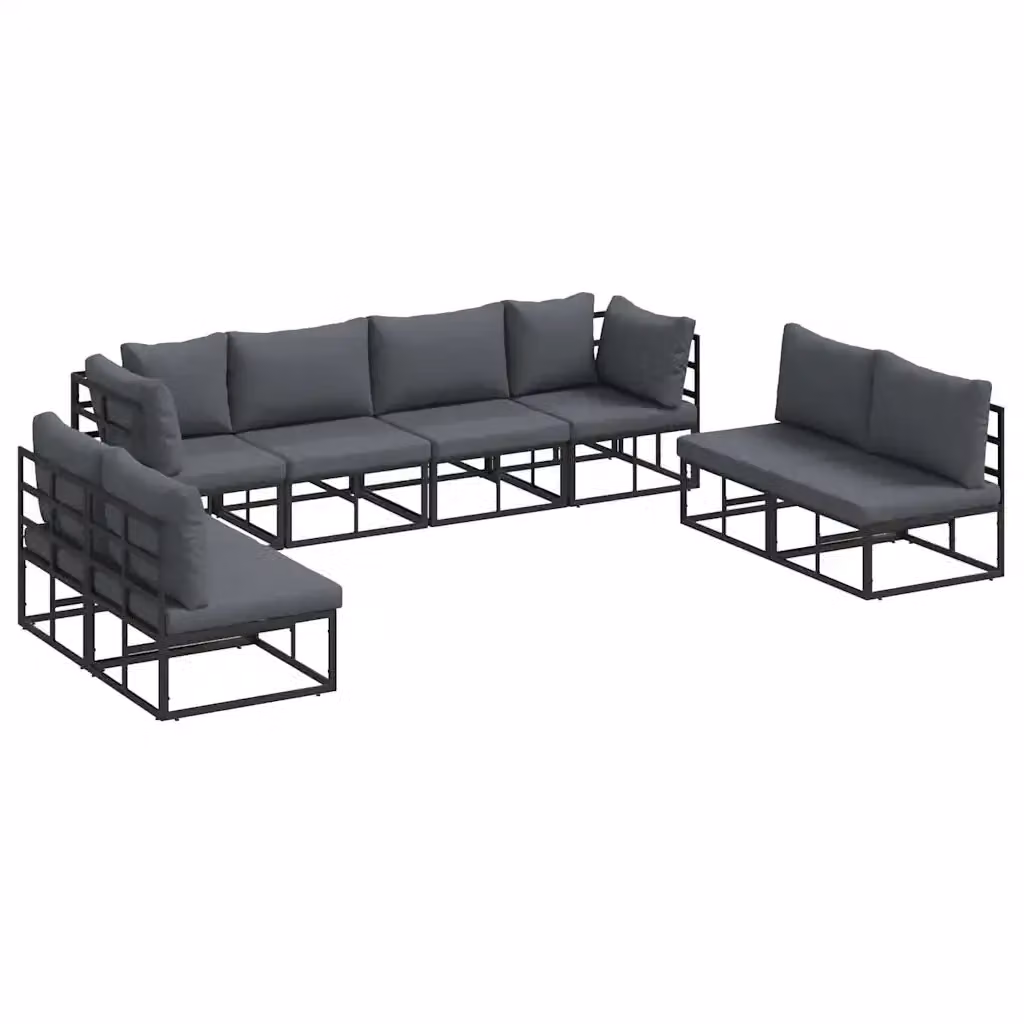 Set Divano da Giardino a L vidaXL 8 pz in Alluminio Antracite e Nero con Cuscini Imbottiti – 2