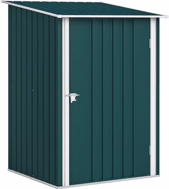 Outsunny Casetta da Giardino Porta Attrezzi in Acciaio Galvanizzato con Porta a Battente, L/P/H: 100 x 104 x 160 cm, Verde