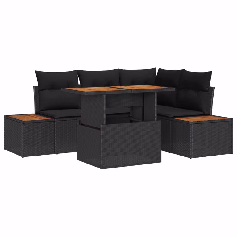Set da pranzo da giardino vidaXL in rattan e legno di acacia con piano pieghevole, nero e marrone