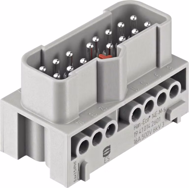 HARTING Han-Eco Mod.14E Inserto maschio (M) Connessione a vite, 14 poli + PE 500 V, 16 A - 1 pezzo